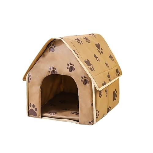 Haustierhaus, tragbar, for Katzen und Hunde, mit Fußabdruckmuster, for Katzen und Hunde, faltbar, klein, mittelgroß, for drinnen (Color : Brown Pet Villa) von KCHYCV