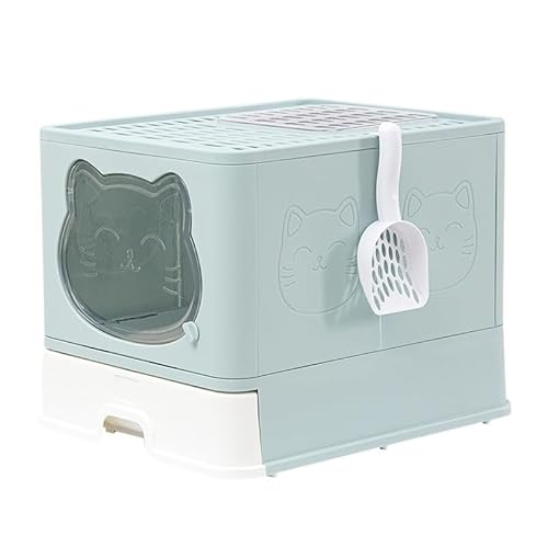 Katzentoilette for Haustiere, vollständig geschlossene Katzentoilette, schubladenartige, geruchs- und spritzwassergeschützte Katzentoilette mit Doppeltür (Color : Bule) von KCHYCV