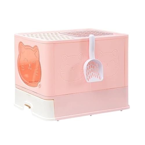 Katzentoilette for Haustiere, vollständig geschlossene Katzentoilette, schubladenartige, geruchs- und spritzwassergeschützte Katzentoilette mit Doppeltür (Color : Pink) von KCHYCV