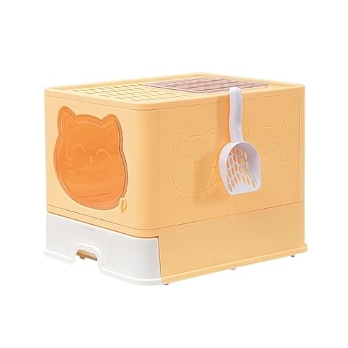 Katzentoilette for Haustiere, vollständig geschlossene Katzentoilette, schubladenartige, geruchs- und spritzwassergeschützte Katzentoilette mit Doppeltür (Color : Yellow) von KCHYCV
