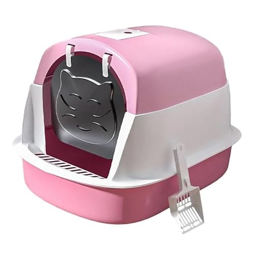 Katzentoilette mit Haube und Deckel, Katzentoilette, vollständig geschlossene Katzentoilette, Haustiertoilette mit Deckel (Color : Pink) von KCHYCV