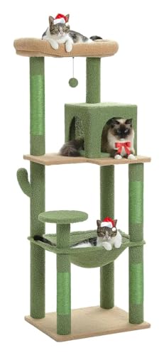 Kratzbäume for den Innenbereich, mehrstöckige Katzentürme, Hängematten mit Gestellen, Katzentoiletten mit Kratzbäumen und Oberteilen (Color : Green, Size : Climbing Tree-L) von KCHYCV