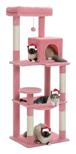 Kratzbäume for den Innenbereich, mehrstöckige Katzentürme, Hängematten mit Gestellen, Katzentoiletten mit Kratzbäumen und Oberteilen (Color : Pink, Size : Climbing Tree-M) von KCHYCV