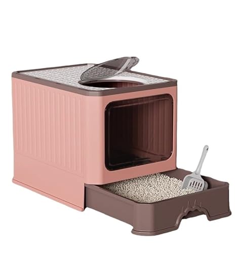 Leicht zu reinigende tragbare Katzentoilette, geschlossener großer Raum, Katzentoilette im Freien ohne Urinspritzer (Color : Pink, Size : 50x40x40cm) von KCHYCV