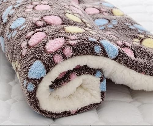 Wasserdichte Schlafmatte for Haustiere, Winterbettwäsche, weiche Einlagen, Hunde- und Katzenbettmatte, wendbar, gemütliche Tier-Pipi-Unterlage, Hamsterbettmatte, waschbar(Brown footprints,69X52CM) von KCHYCV