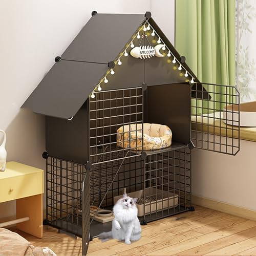 Großer Katzenkäfig, DIY-Katzenlaufstall, Gitterkäfig Aus Metalldraht, Integriertes Katzenkäfiggehege, Tragbares Katzenhaus, for 1-2 Katzen, Weiß (Color : 75x39x110cm(29x15x43in).) von KCTOT