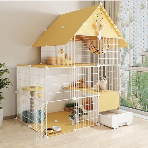 Großer Katzenkäfig, Katzenkäfige for den Innenbereich mit Katzentoilette, DIY-Katzenlaufstall, Übungsraum for 1–3 Katzen, Katzenhäuser und Eigentumswohnungen (Color : 111x75x145cm(44x30x57in)) von KCTOT