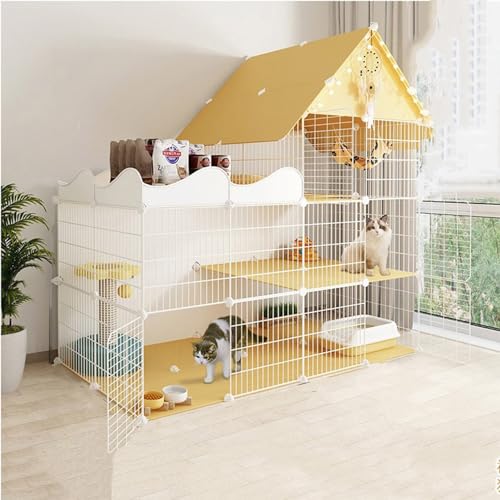 Großer Katzenkäfig, Katzenkäfige for den Innenbereich mit Katzentoilette, DIY-Katzenlaufstall, Übungsraum for 1–3 Katzen, Katzenhäuser und Eigentumswohnungen (Color : 145x146x75cm(50x57x30in)) von KCTOT