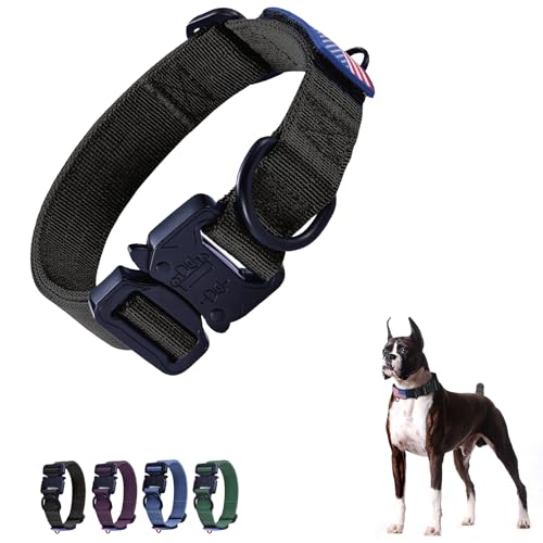 KCUCOP Taktisches Hundehalsband, verstellbar, strapazierfähig, Militär-Hundehalsbänder mit Schnellverschluss-Metallschnalle für mittelgroße und große Hunde (M-1, Schwarz) von KCUCOP