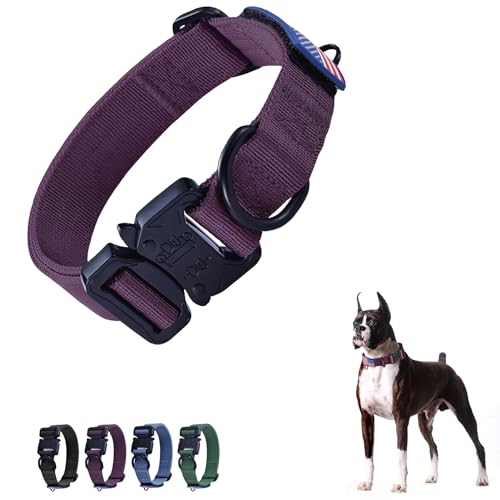KCUCOP Upgrade Taktisches Hundehalsband – verstellbares, robustes Militär-Hundehalsband für große Hunde mit Schnellverschluss-Metallschnalle (L-1,5, Lila) von KCUCOP