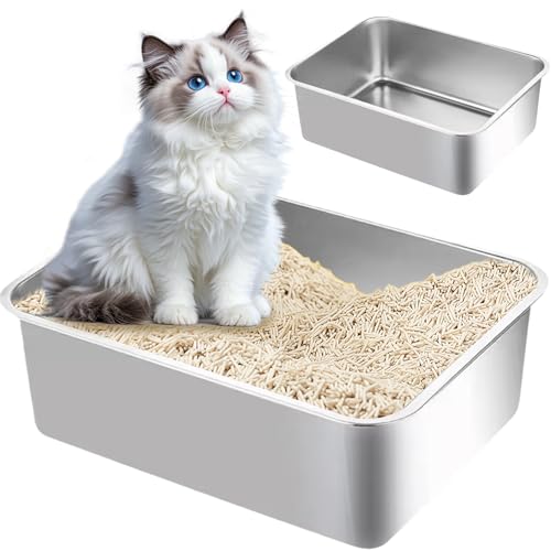 Hochseitiger Edelstahl-Stahl-Katzentoilette, Edelstahl-Katzenstreubox, 18x14x6 großer rostof verdickt, mit hohemseitig, Nicht klebrig und leicht zu reinigen, geeignet, geeignet Hochseitiger Edelstahl-Stahl-Katzentoilette, Edelstahl-Katzenstreubox, 18x14x6 großer rostof verdickt, mit hohemseitig, Nicht klebrig und leicht zu reinigen, geeignet, geeignet von KDAMGOQE