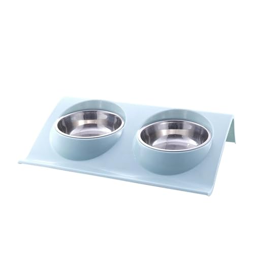 Doppelte Schüsseln Haustier Hund Katze Futterstation Edelstahl Wasser Futternäpfe Feeder Lösung for Hunde Katzen Lieferungen (Color : Blue, Size : L) von KDMOWHON