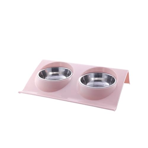 Doppelte Schüsseln Haustier Hund Katze Futterstation Edelstahl Wasser Futternäpfe Feeder Lösung for Hunde Katzen Lieferungen (Color : Pink, Size : L) von KDMOWHON