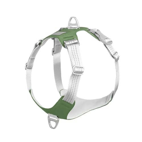 Gepolstertes Haustier-Hundegeschirr, kein Ziehen, reflektierender Brustgurt, Gürtelweste, verstellbares Outdoor-Training, Schutzgeschirr (Color : ArmyGreen, Size : S) von KDMOWHON