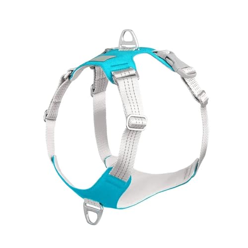 Gepolstertes Haustier-Hundegeschirr, kein Ziehen, reflektierender Brustgurt, Gürtelweste, verstellbares Outdoor-Training, Schutzgeschirr (Color : Blue, Size : S) von KDMOWHON