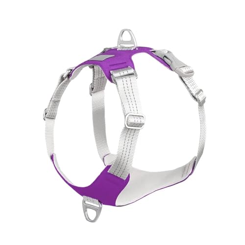 Gepolstertes Haustier-Hundegeschirr, kein Ziehen, reflektierender Brustgurt, Gürtelweste, verstellbares Outdoor-Training, Schutzgeschirr (Color : Purple, Size : XL) von KDMOWHON