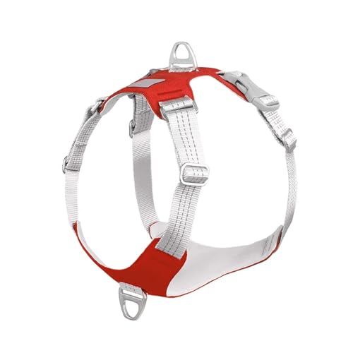 Gepolstertes Haustier-Hundegeschirr, kein Ziehen, reflektierender Brustgurt, Gürtelweste, verstellbares Outdoor-Training, Schutzgeschirr (Color : Red, Size : S) von KDMOWHON