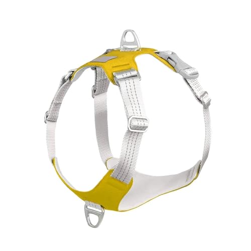 Gepolstertes Haustier-Hundegeschirr, kein Ziehen, reflektierender Brustgurt, Gürtelweste, verstellbares Outdoor-Training, Schutzgeschirr (Color : Yellow, Size : S) von KDMOWHON