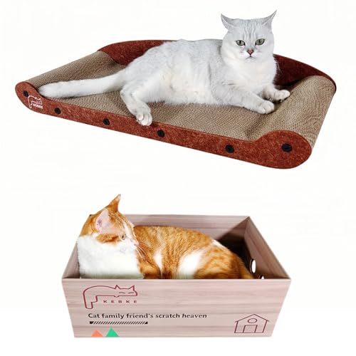 Katzenkratz-Lounge mit Kratzbrett-Box für Indoor-Katzen (XL-76,2 cm) von KEBKE