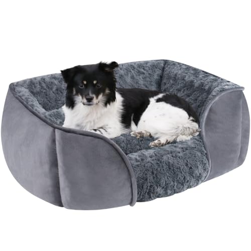Extra großes Hundesofa, weiches Plüsch, beruhigendes Haustierbett, hohe Seite, waschbar, rutschfeste Unterseite für kleine, mittelgroße und große Hunde und Katzen (dunkelgrau, 63 x 53 x 20 cm) von KEDAOLA