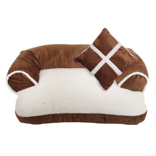 Großes Hundebett, weich, beruhigendes Bett mit Kissen, Haustierbett für Katzen und Welpen, weiche Hundehütte für kleine, mittelgroße und große Katzen und Hunde (Braun, 70 x 50 x 10 cm) von KEDAOLA