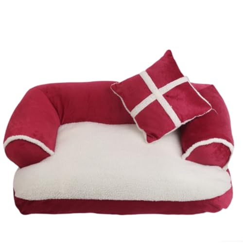 Großes Hundebett, weich, beruhigendes Bett mit Kissen, Haustierbett für Katzen und Welpen, weiche Hundehütte für kleine, mittelgroße und große Katzen und Hunde (Rosenrot, 60 x 40 x 10 cm) von KEDAOLA