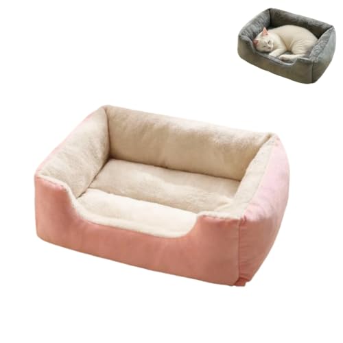 Großes Hundebett mit Seiten, weiches Plüsch, beruhigendes, rechteckiges Katzenbett mit rutschfester Unterseite, Haustierbett für kleine, mittelgroße und große Haustiere (Rosa, 60 x 45 x 5 cm) von KEDAOLA