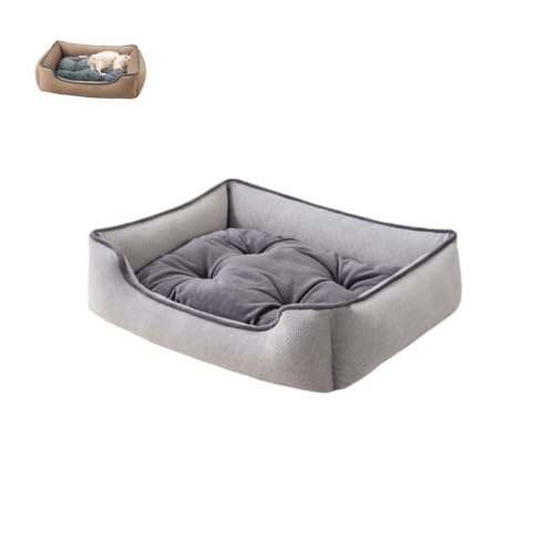 Großes Hundebett mit rutschfester Unterseite, weicher Plüsch, beruhigendes, rechteckiges Katzenbett mit weichen Seiten, Haustierbett für kleine, mittelgroße und große Haustiere (Hellgrau, 60 x 45 x 6 von KEDAOLA