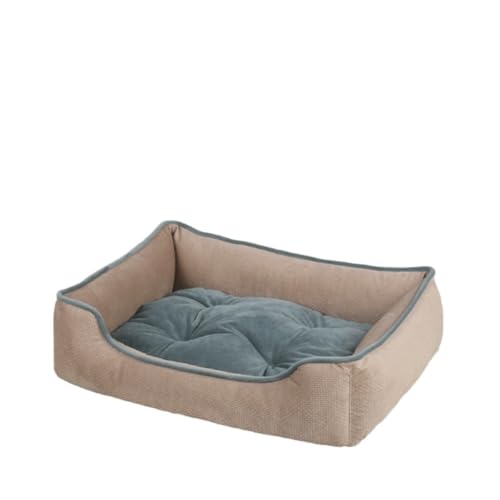 Großes Hundebett mit rutschfester Unterseite, weicher Plüsch, beruhigendes, rechteckiges Katzenbett mit weichen Seiten, Haustierbett für kleine, mittelgroße und große Haustiere (Khaki, 70 x 52 x 6 cm) von KEDAOLA