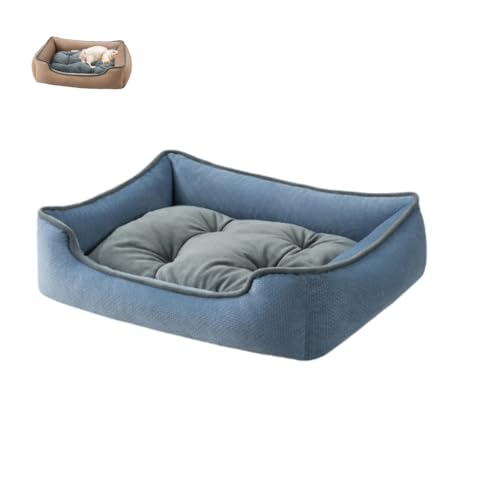 Großes Hundebett mit rutschfester Unterseite, weicher Plüsch, beruhigendes, rechteckiges Katzenbett mit weichen Seiten, Haustierbett für kleine, mittelgroße und große Haustiere (Rauchblau, 50 x 38 x 6 von KEDAOLA