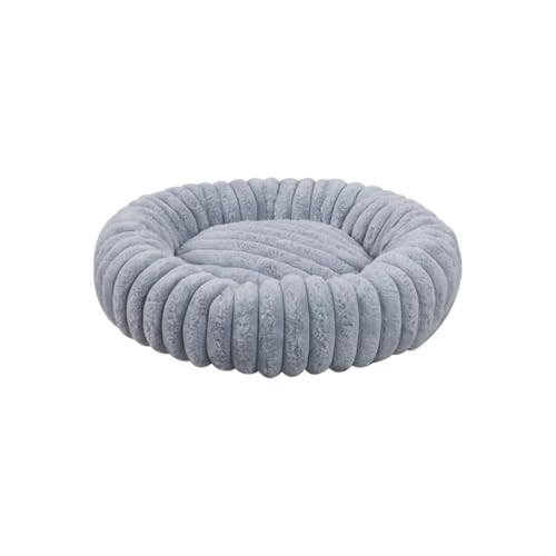 Großes Katzenbett, weiches Plüsch, beruhigendes Haustierbett, rutschfeste Unterseite für kleine, mittelgroße und große Hunde und Katzen (Hellgrau, Durchmesser 60 cm) von KEDAOLA