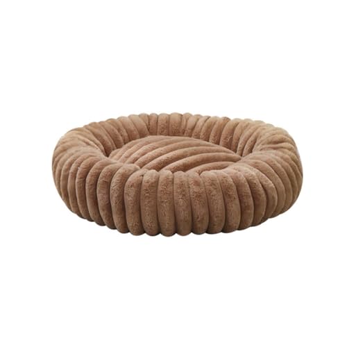 Großes Katzenbett, weiches Plüsch, beruhigendes Haustierbett, rutschfeste Unterseite für kleine, mittelgroße und große Hunde und Katzen (Khaki, Durchmesser 50 cm) von KEDAOLA