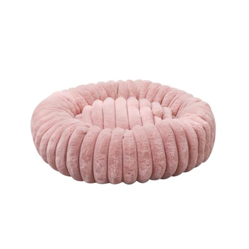 Großes Katzenbett, weiches Plüsch, beruhigendes Haustierbett, rutschfeste Unterseite für kleine, mittelgroße und große Hunde und Katzen (Rosa, Durchmesser 60 cm) von KEDAOLA