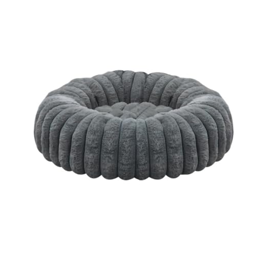 Großes Katzenbett, weiches Plüsch, beruhigendes Haustierbett, rutschfeste Unterseite für kleine, mittelgroße und große Hunde und Katzen (dunkelgrau, Durchmesser 60 cm) von KEDAOLA
