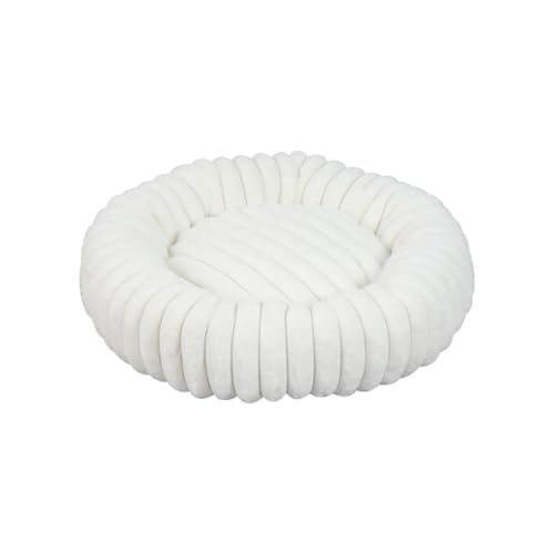 Großes Katzenbett, weiches Plüsch, beruhigendes Haustierbett, rutschfeste Unterseite für kleine, mittelgroße und große Hunde und Katzen (weiß, Durchmesser 60 cm) von KEDAOLA