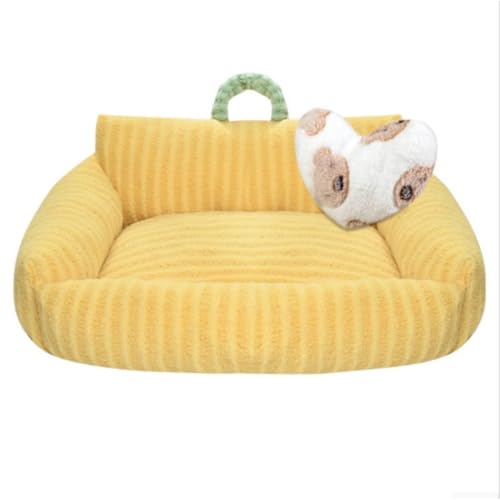 Großes Plüsch-Hundebett mit Kissen, weiches Schlafsofa, rechteckig mit Nackenrolle, Haustier-Katzenbett, Kissenmatratze für kleine, mittelgroße und große Hunde und Katzen (Gelb, 40 x 30 x 6 cm) von KEDAOLA