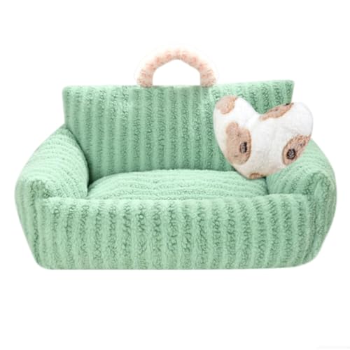 Großes Plüsch-Hundebett mit Kissen, weiches Schlafsofa, rechteckig mit Nackenrolle, Haustier-Katzenbett, Kissenmatratze für kleine, mittelgroße und große Hunde und Katzen (Grün, 40 x 30 x 6 cm) von KEDAOLA