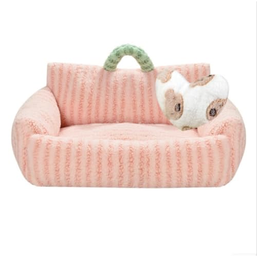 Großes Plüsch-Hundebett mit Kissen, weiches Schlafsofa, rechteckig mit Nackenrolle, Haustier-Katzenbett, Kissenmatratze für kleine, mittelgroße und große Hunde und Katzen (Rosa, 60 x 50 x 6 cm) von KEDAOLA