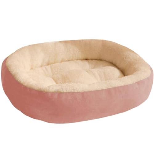 Hundebett, extra groß, weiches Plüsch, oval, mit Nackenrolle, rutschfeste Unterseite für kleine, mittelgroße und große Hunde und Katzen (Rosa, 75 x 60 x 5 cm) von KEDAOLA