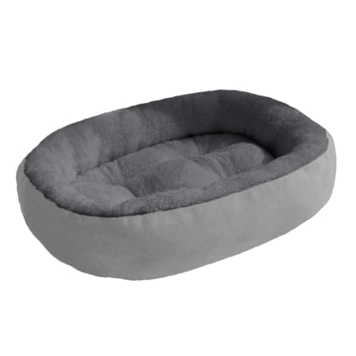 Hundebett, extra groß, weiches Plüsch, oval, mit Nackenrolle, rutschfeste Unterseite für kleine, mittelgroße und große Hunde und Katzen (grau, 75 x 60 x 5 cm) von KEDAOLA