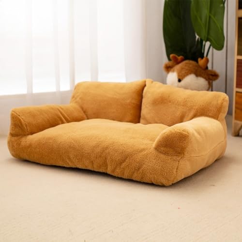Hundebett aus Plüsch, großes Haustiersofa, Winter-Katzenmatte, Hundebett mit rutschfester Unterseite für kleine, mittelgroße Haustiere (Braun, 75 × 50 × 26 cm) von KEDAOLA