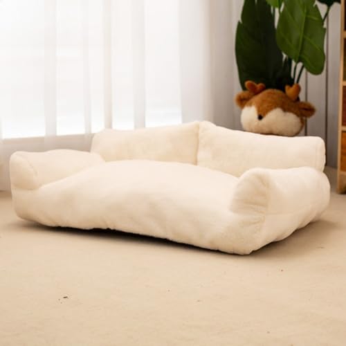 Hundebett aus Plüsch, großes Haustiersofa, Winter-Katzenmatte, Hundebett mit rutschfester Unterseite für kleine, mittelgroße Haustiere (Creme, 75 × 50 × 26 cm) von KEDAOLA