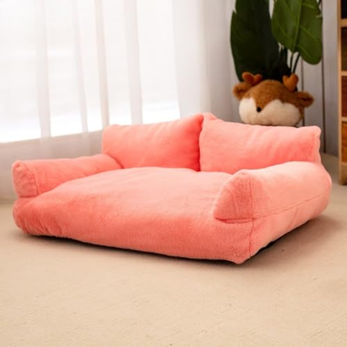 Hundebett aus Plüsch, großes Haustiersofa, Winter-Katzenmatte, Hundebett mit rutschfester Unterseite für kleine, mittelgroße Haustiere (Dunkelrosa, 90 × 55 × 26 cm) von KEDAOLA