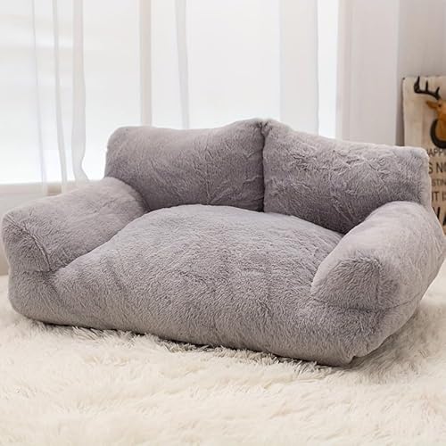 Hundebett aus Plüsch, großes Haustiersofa, Winter-Katzenmatte, Hundebett mit rutschfester Unterseite für kleine, mittelgroße Haustiere (Hellgrau, 75 × 50 × 26 cm) von KEDAOLA