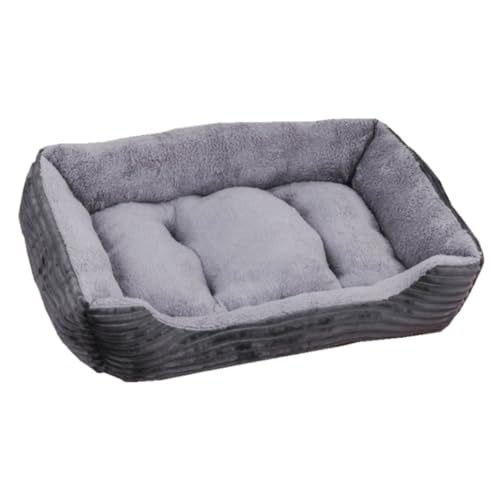 Hundebett mit Seiten, weiches Plüsch, beruhigendes, rechteckiges Katzenbett mit rutschfester Unterseite, Haustierbett für kleine, mittelgroße und große Haustiere (grau, 70 x 50 x 5 cm) von KEDAOLA