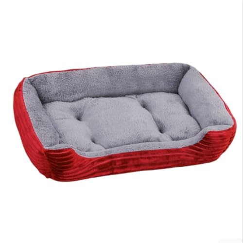 Hundebett mit Seiten, weiches Plüsch, beruhigendes, rechteckiges Katzenbett mit rutschfester Unterseite, Haustierbett für kleine, mittelgroße und große Haustiere (rot, 70 x 50 x 5 cm) von KEDAOLA