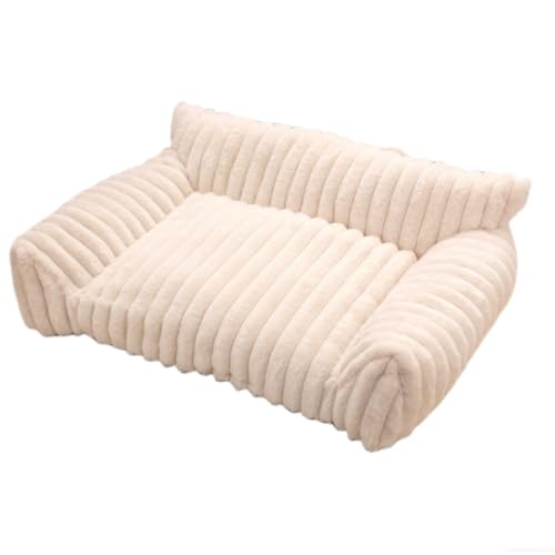 Hundesofa, Haustierbett für Katzen und Welpen, weich, flauschig, beruhigend, rechteckig, mit Nackenrolle, für kleine, mittelgroße und große Katzen und Hunde (Beige, 65 x 45 x 8 cm) von KEDAOLA