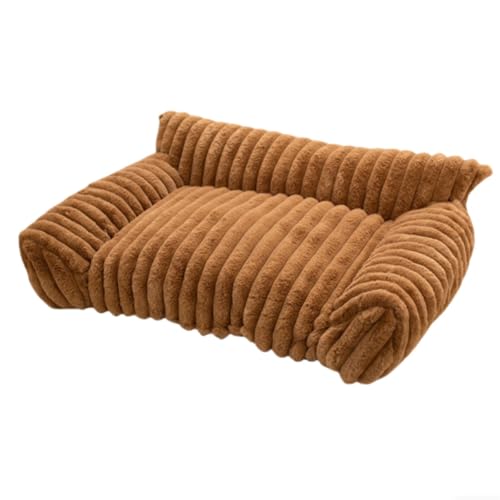 Hundesofa, Haustierbett für Katzen und Welpen, weich, flauschig, beruhigend, rechteckig, mit Nackenrolle, für kleine, mittelgroße und große Katzen und Hunde (Khaki, 65 x 45 x 8 cm) von KEDAOLA
