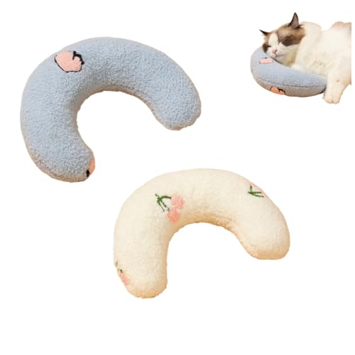 KEDAOLA 2 Stück U-förmiges Haustierkissen, Katzen- und Hunde-Nackenkissen, Plüsch, kleine Hunde, halber Donut-Kuscheltier, Entlastung, Schlafverbesserung, klein, für Hunde und Katzen (weiß und blau) von KEDAOLA