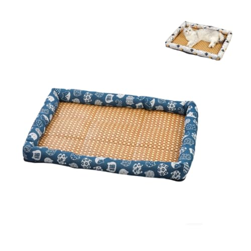 KEDAOLA Hundebett, Sommer-Katzenstreu, Hundehütte, Rattan-Matte, kühles Haustier, dünn, atmungsaktiv, rutschfeste Unterseite für Haustiere (blau, 60 x 45 cm) von KEDAOLA